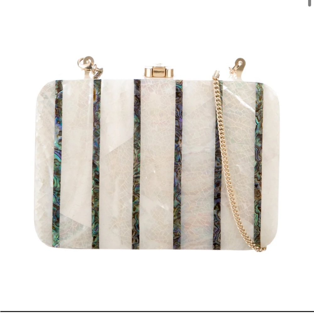 Chic White and Green Striped Clutch - Picture 3 of 6